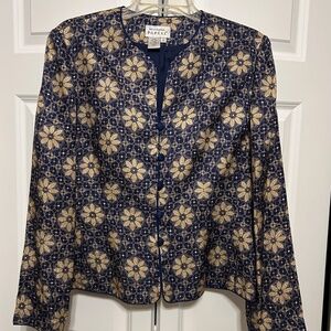Vintage ADRIANNA PAPELL Silk Womens Dressy Jacket In Navy And Tan Sz. 12